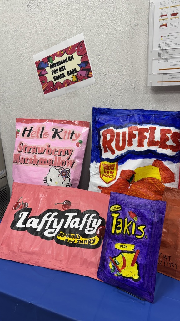 art project, students made big candy and chip bags