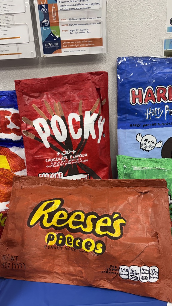 art project, students made big candy and chip bags
