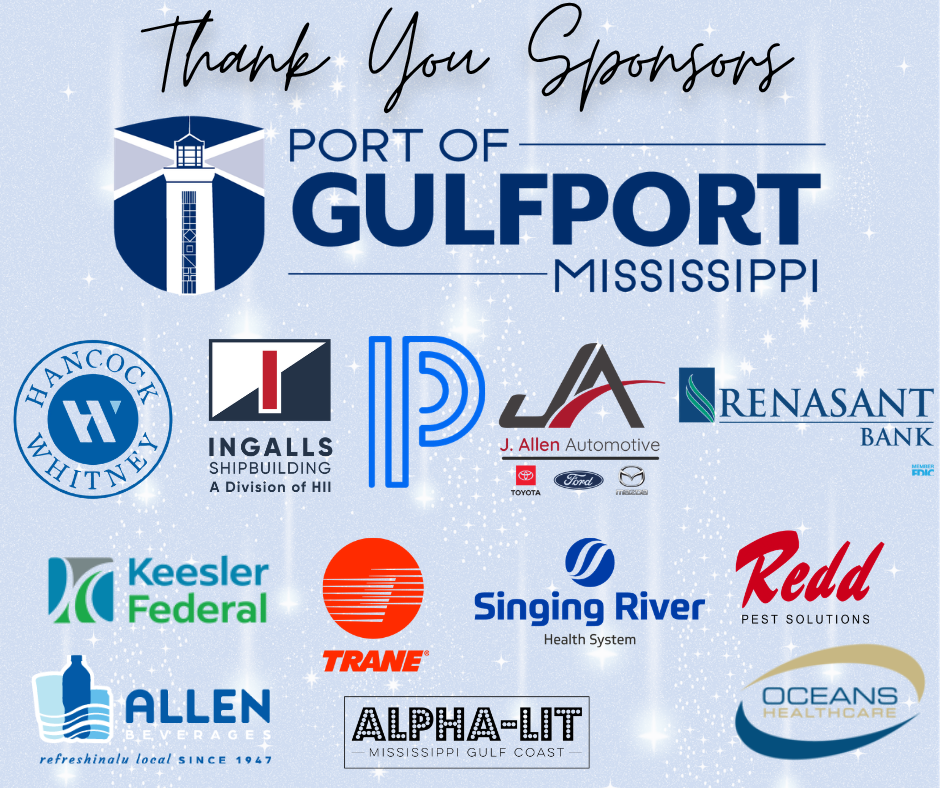 Thank you banner to Rising Stars sponsors: Port of Gulfport, Hancock Whitney, Ingalls, Powerschool, J. Allen Automotive, Renasant Bank, Keesler Federal, Trane, SInging River, Redd Pest, Allen Beverages, Alpha-Lit Letters, Oceans