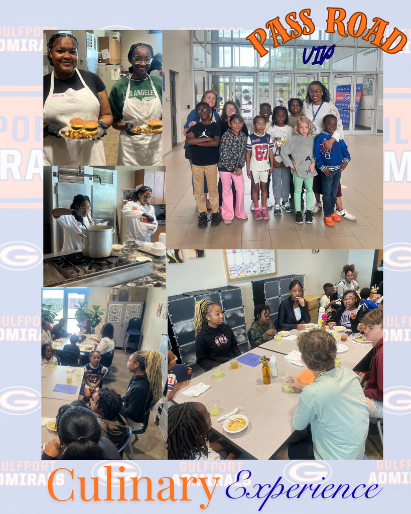 Photo collage of Gulfport High School Culinary students serving Pass Road Elementary MAAP testers with GHS seniors. 
