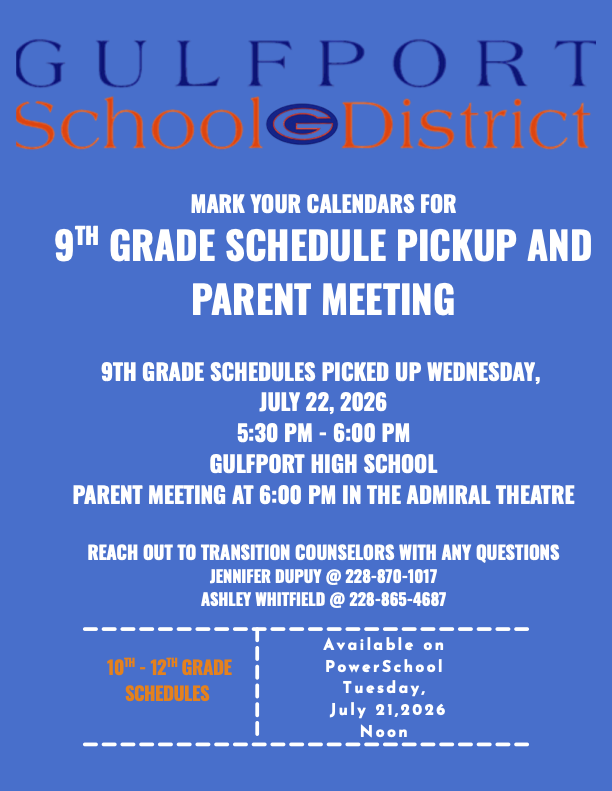 GHS Ninth Grade Schedule Pick Up