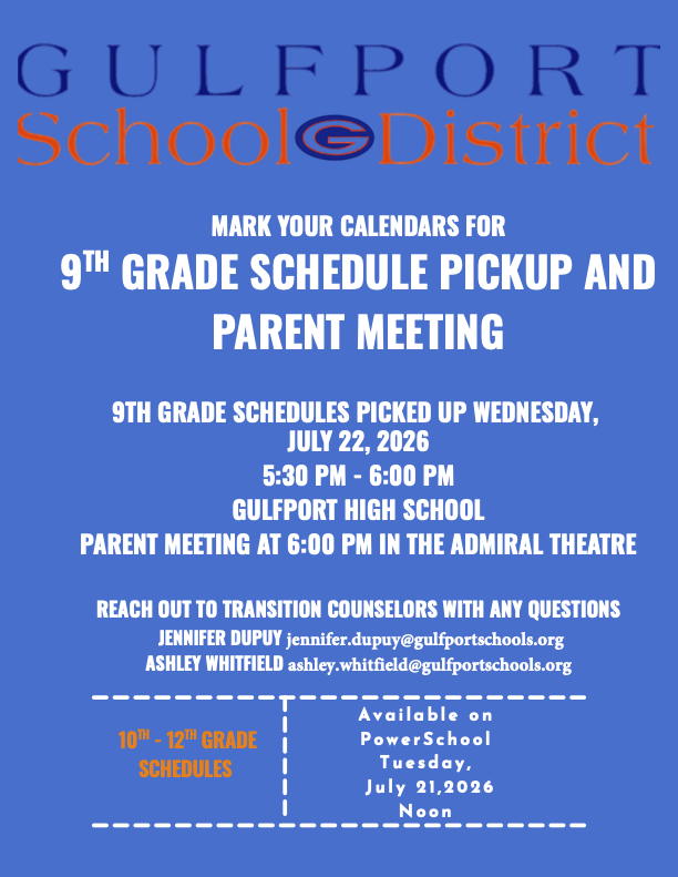 GHS Ninth Grade Schedule Pick Up