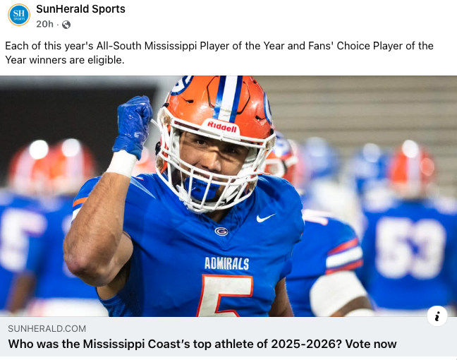 Vote Cooper Crosby for SunHerald's Top Athlete of 2025-2026