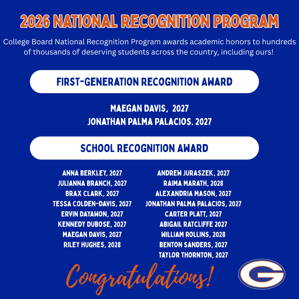 Congratulations to Gulfport High School students for College Board Recognition awards. Students were recognized for first-generation and school recognition awards.