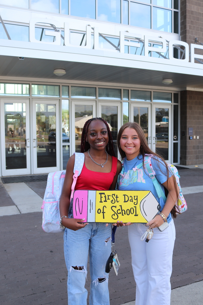 First Day of School two students in front of Gulfport High School. 