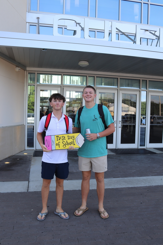 First Day of School two students in front of Gulfport High School. 