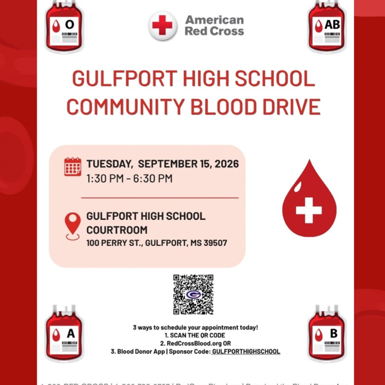 GHS community blood drive flyer for September 15th. The events is from 1:30-6:30 pm. 