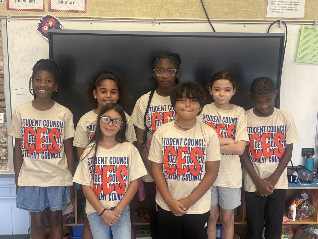 The students that serve on Central Elementary's student council, wearing their new shirts