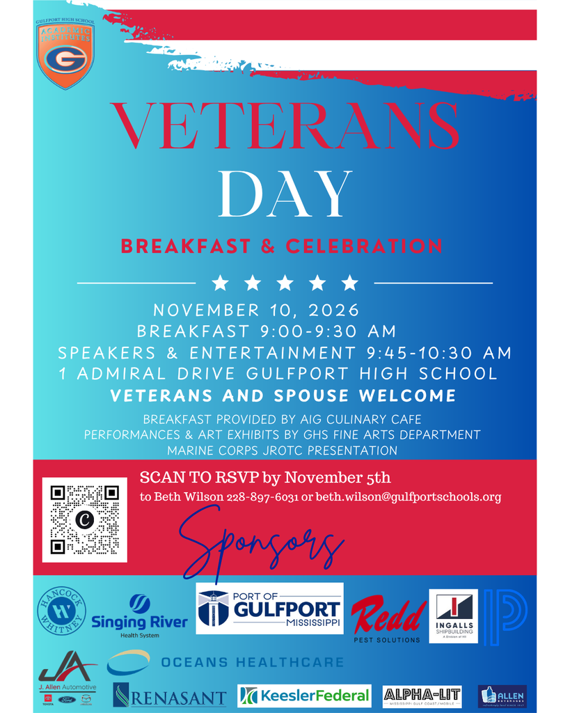 GHS Veterans Day Invite November 10, 2026. Times: 9:00-10:30 am. Breakfast and Entertainment provided for Veterans