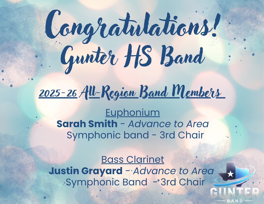 Congratulations to Sarah Smith and Justin Grayard who are All-Region Band Members.