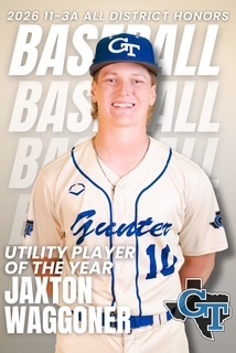 A baseball player wears a jersey with "Guanter" and "11" on it. He has a blue cap with a logo. Text includes "Utility Player of the Year" and his name.