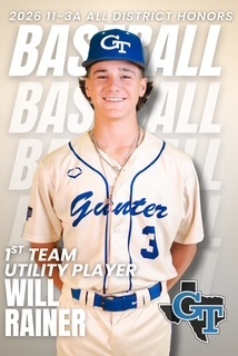 A young baseball player in a jersey with the number 3 smiles. The text reads "Will Rainer" and "Utility Player" on the front.
