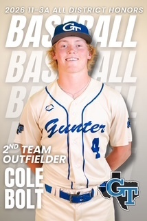 A baseball player stands in a uniform with "Gunter" on the front, wearing a cap with "GT" and the number 4 on the jersey.