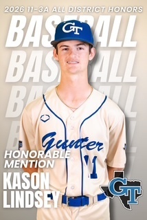 A baseball player in uniform with the text "Guenter" on the front, and "HONORABLE MENTION KASSON LINDSEY" at the bottom.