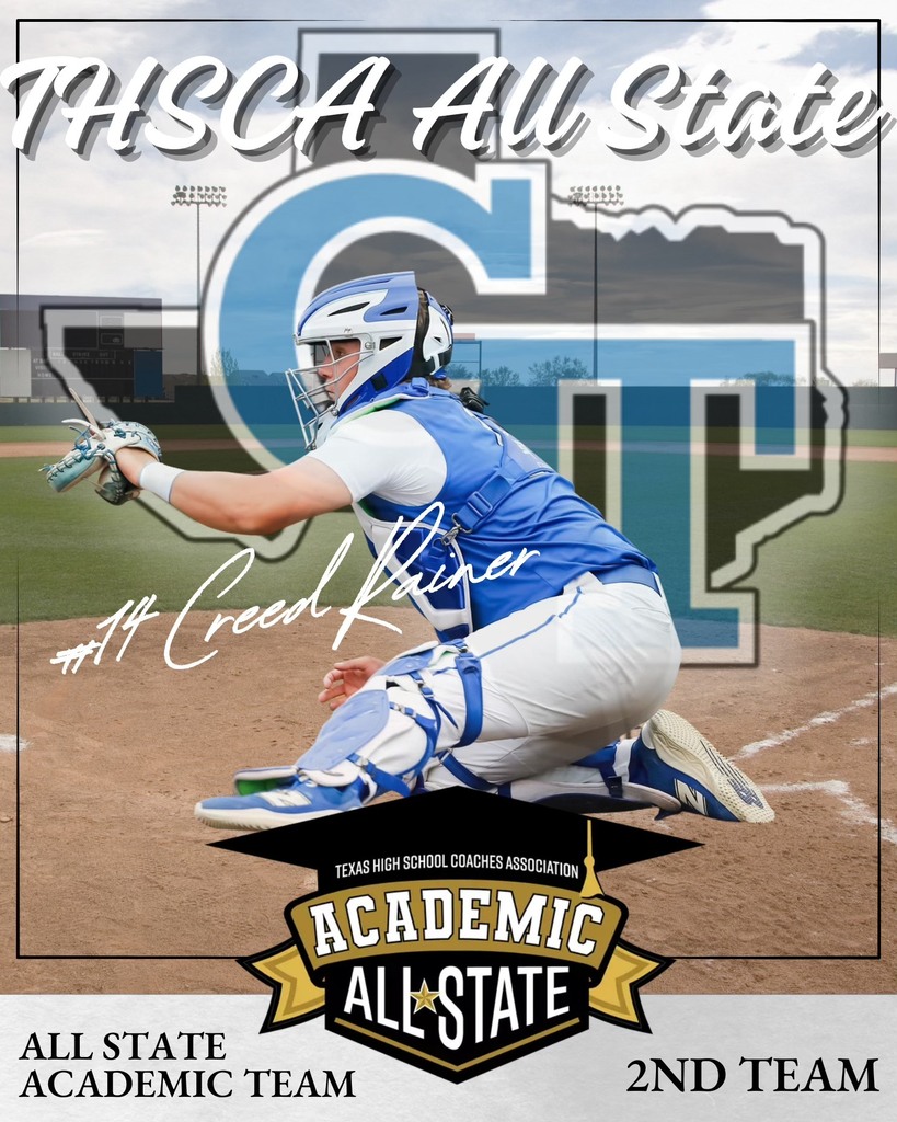 A softball player in blue and white gear is catching a ball on the field. The graphic says "Academic All State 2nd Team."