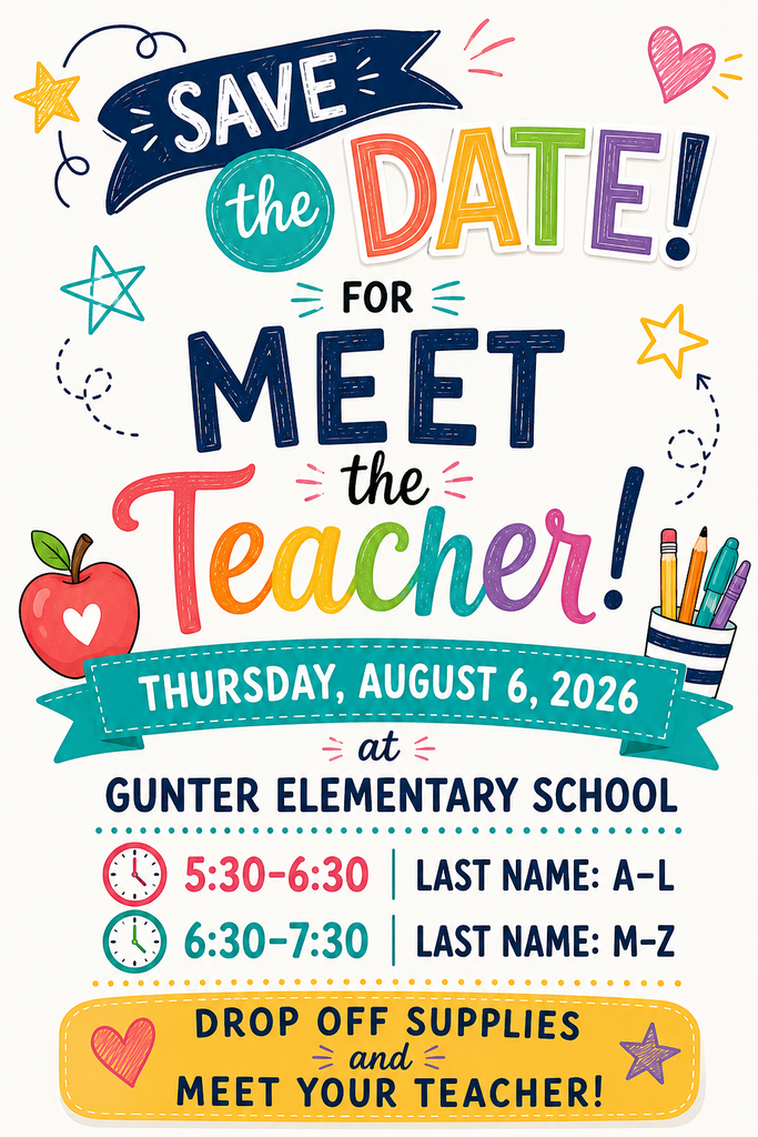 Poster with "SAVE THE DATE FOR MEET THE TEACHER!" text. Times: 5:30-6:30, last names A-L, 6:30-7:30, last names M-Z.