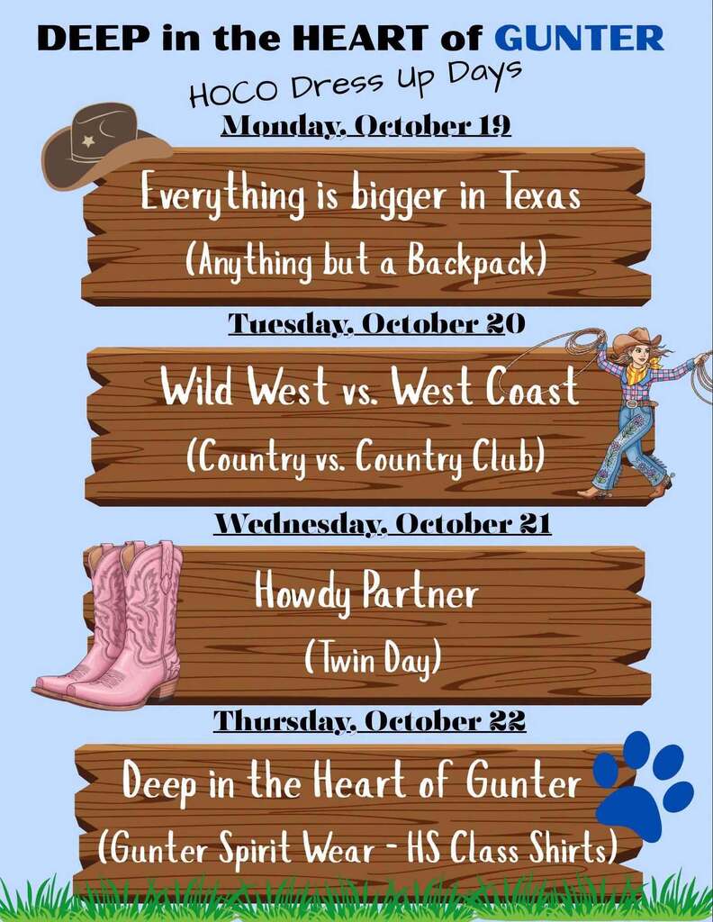 A poster lists four days with specific dress themes. Each theme includes a short description.