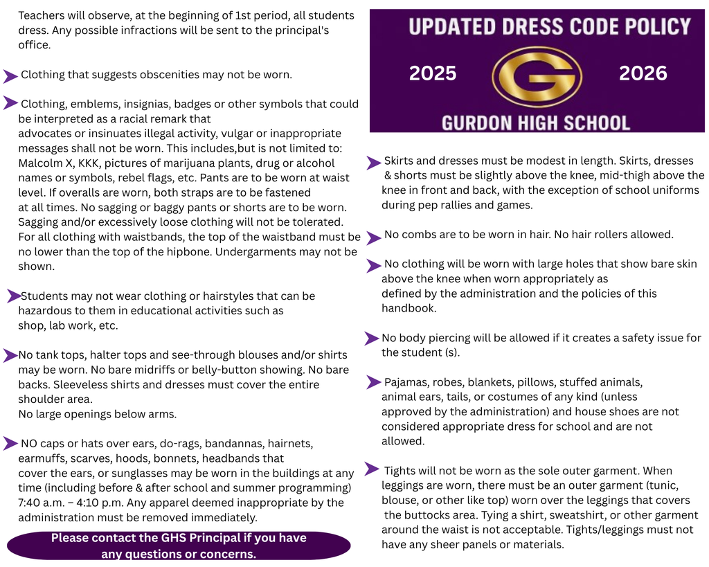 2025-26 GHS Dress Code Policy