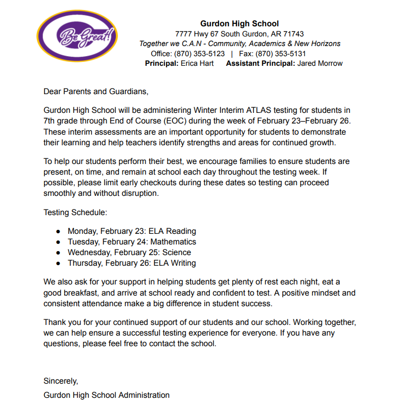 Testing-Winter Interim