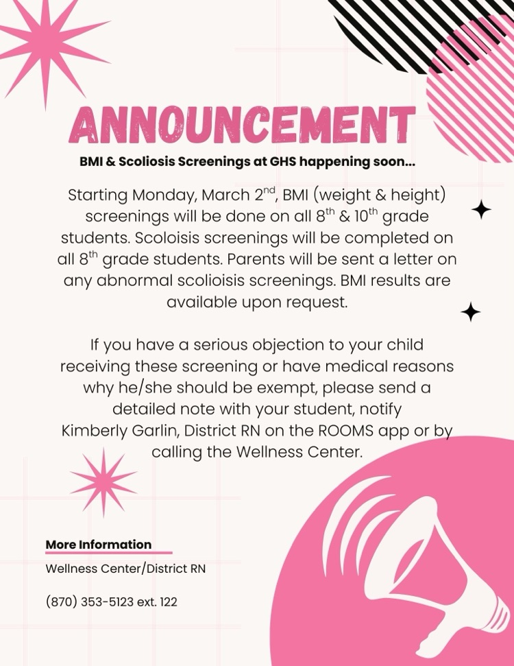 BMI & Scoliosis screening happening soon...