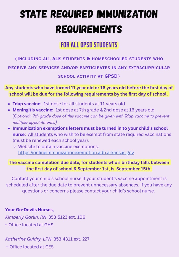 State vaccine requirements for school