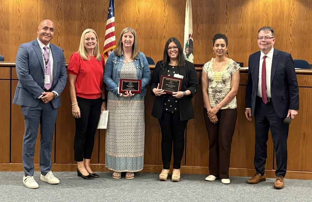 teacher and staff member of the year with principals, superintendent and mayor
