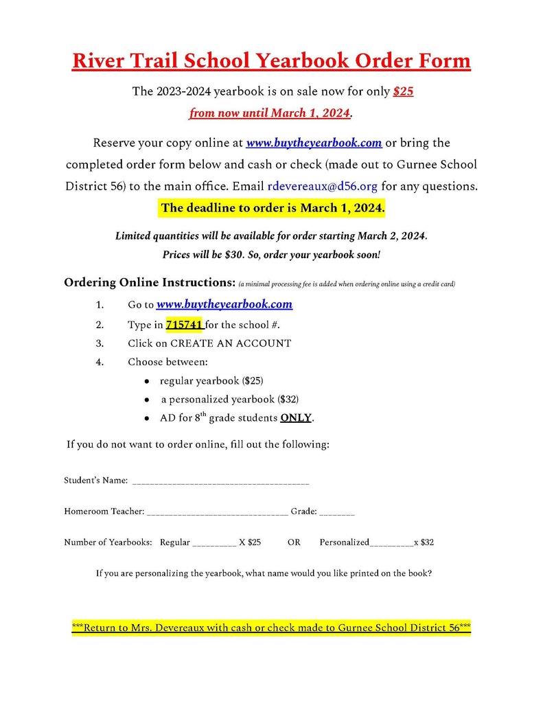 Yearbook Order Forms