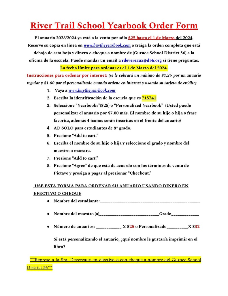 Yearbook Order Forms