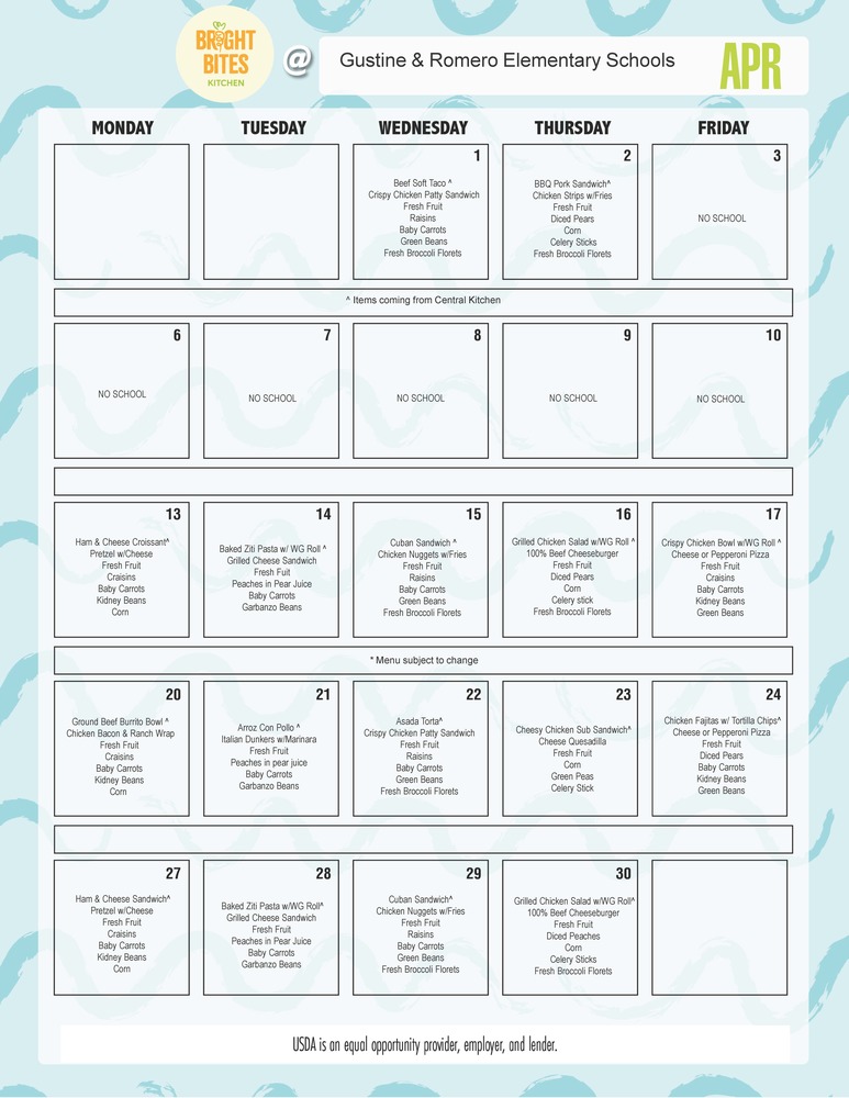  GES April  Lunch Menu