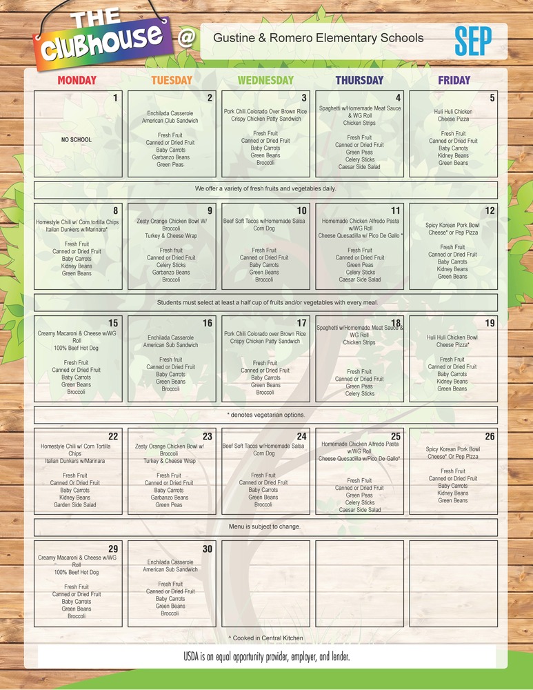 GES September Lunch Menu