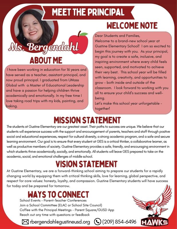Principal's Message - including About Me, Welcome Note, Mission Statement, Vision Statement, and Ways to Connect (English)