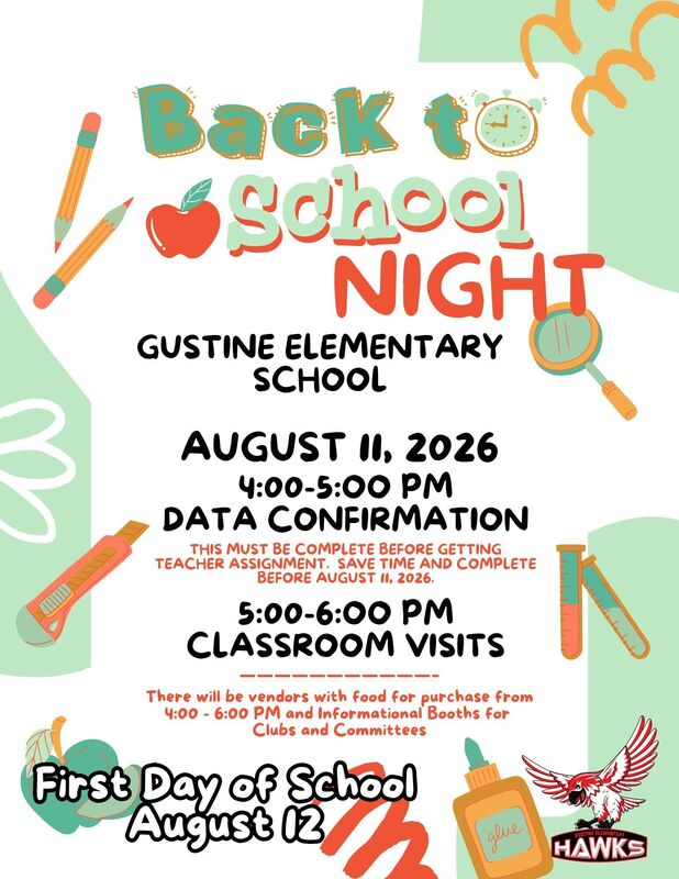 Back to School Night August 11 5-6 PM, Doors open at 4:00PM for Data Confirmation Help