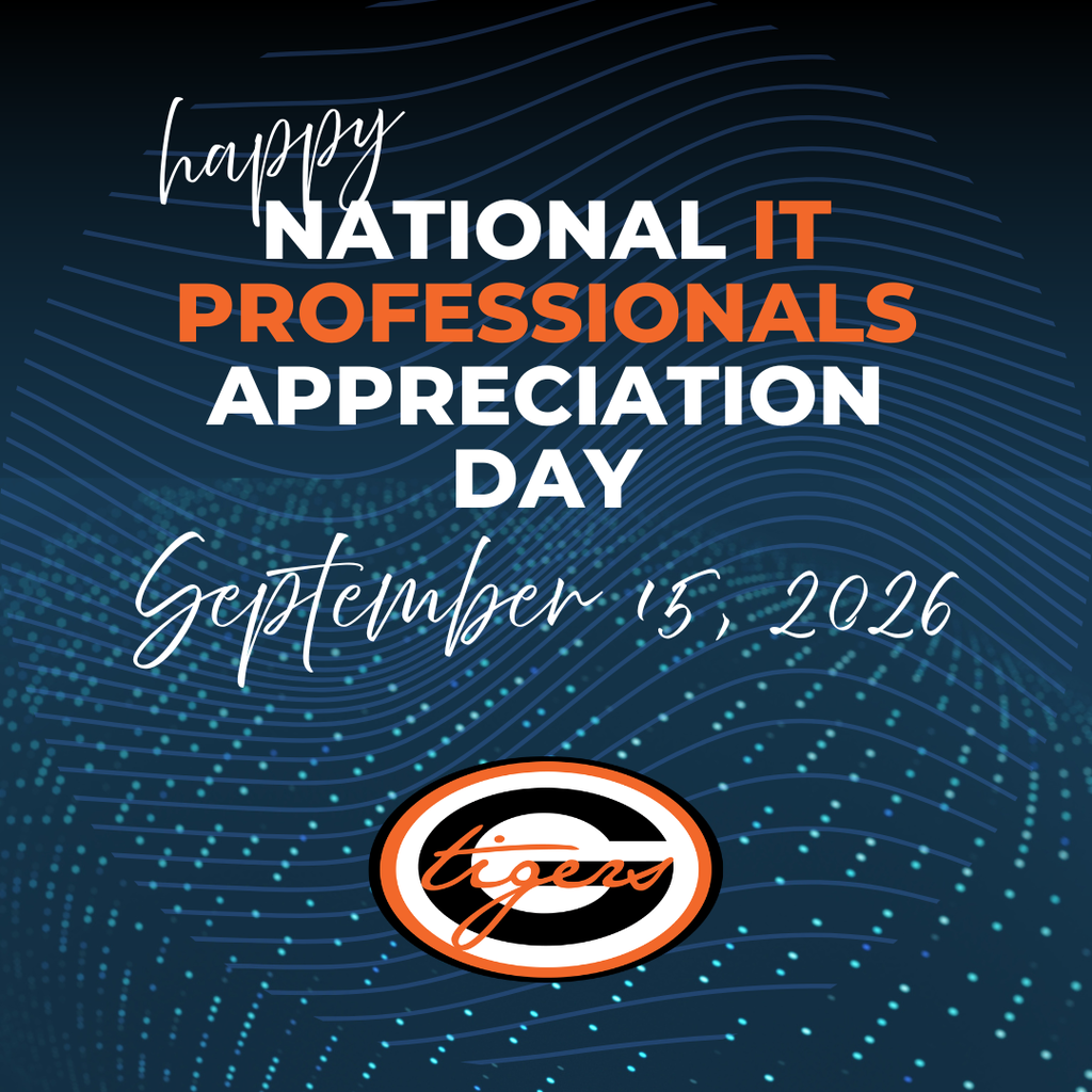 Blue background with wavy pattern. Centered text reads "Happy NATIONAL IT PROFESSIONALS APPRECIATION DAY." Date "September 15, 2026" below. Logo with "tigers" text and a tiger face at bottom.