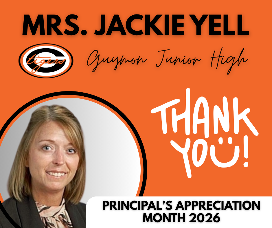 An orange background with a woman's picture and "Mrs. Jackie Yell" text. It says "Thank You!" in white.