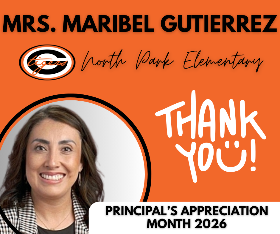 An orange background features an image of a smiling woman, text reading "Thank You!" and "Principal's Appreciation Month 2026".