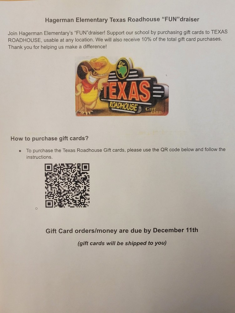 Elementary Texas Roadhouse Gift Card Fundraiser
