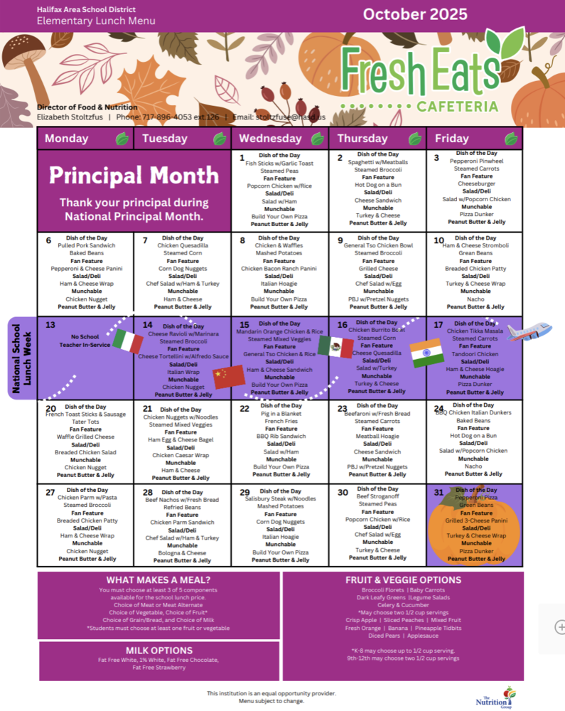 October Lunch Menu