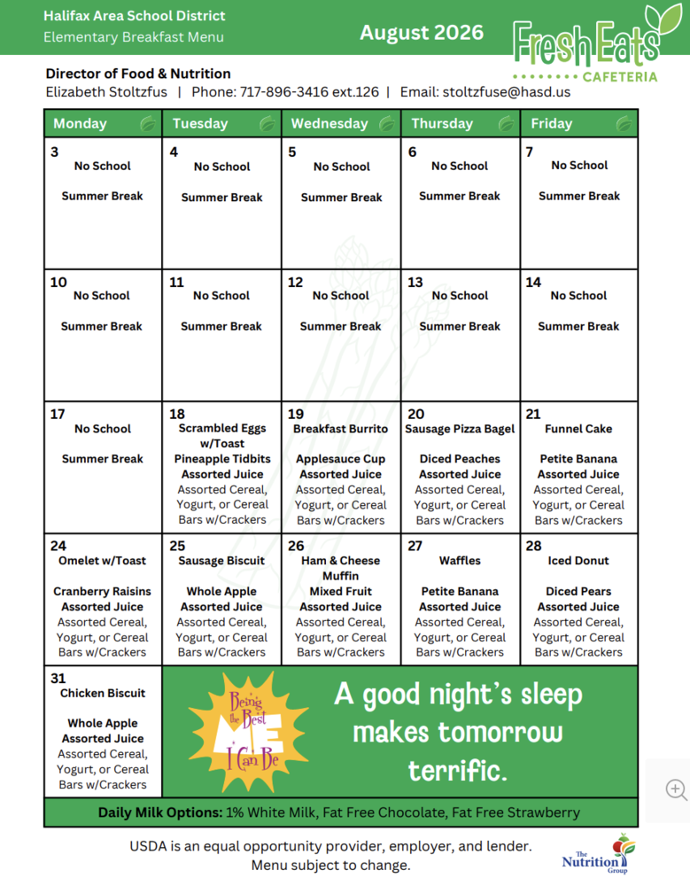 August Breakfast Menu