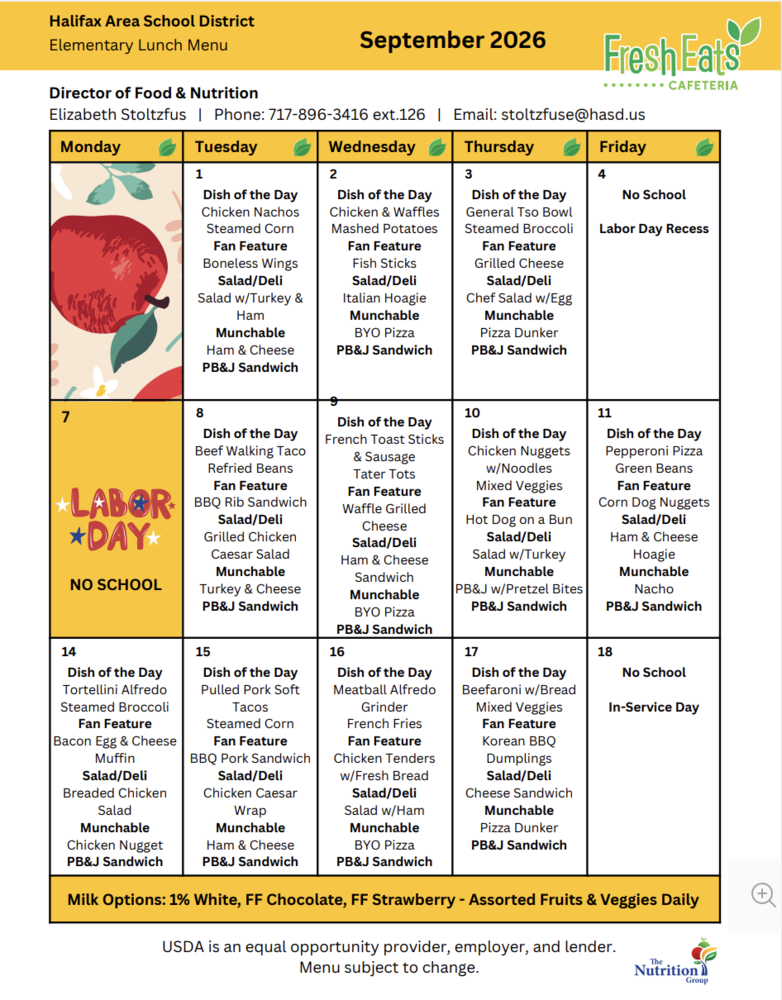 September Lunch Menu
