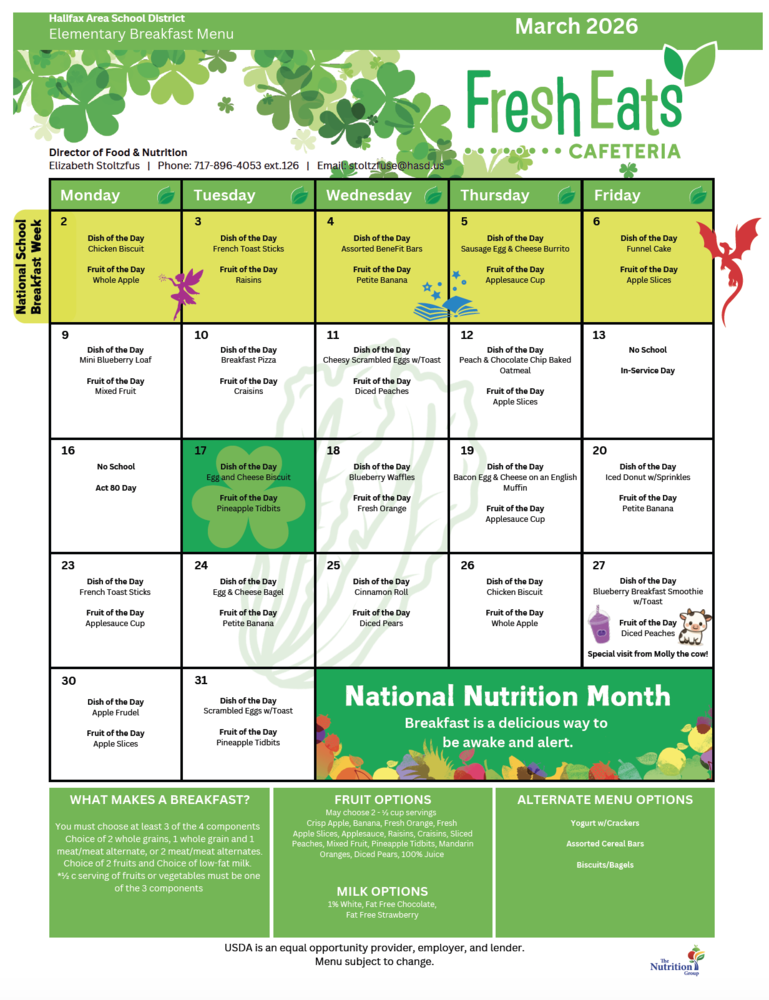 March Breakfast Menu