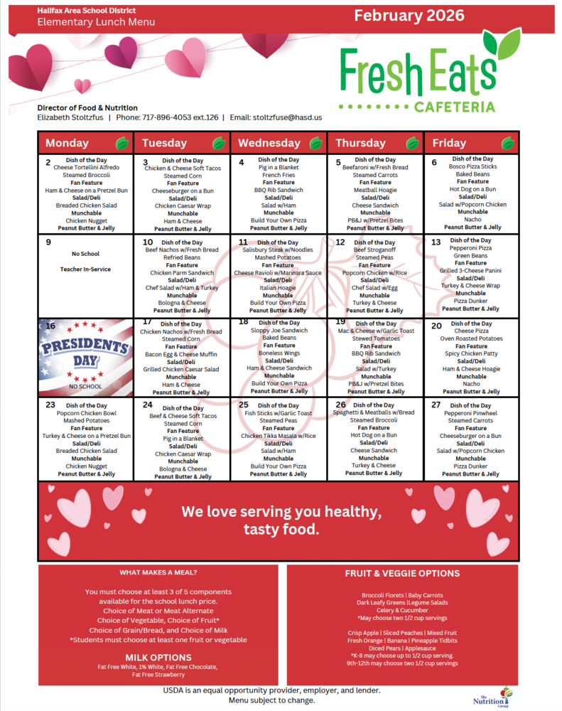 February Lunch Menu