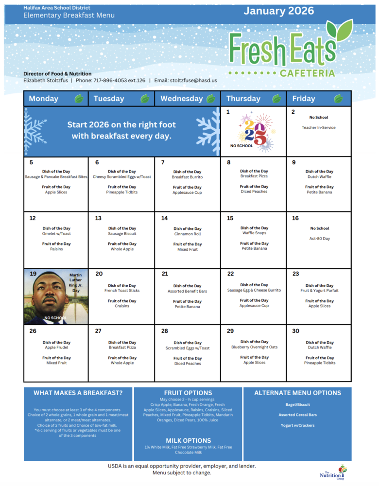 January Breakfast Menu