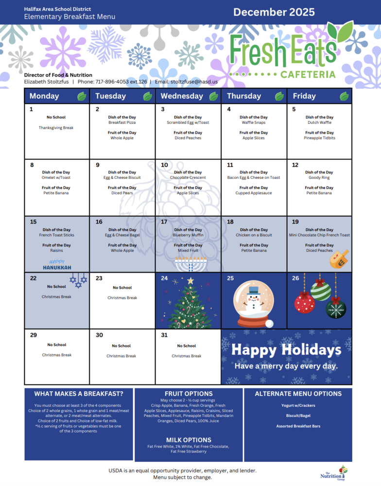 December Breakfast Menu
