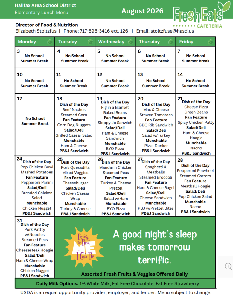 August Lunch Menu