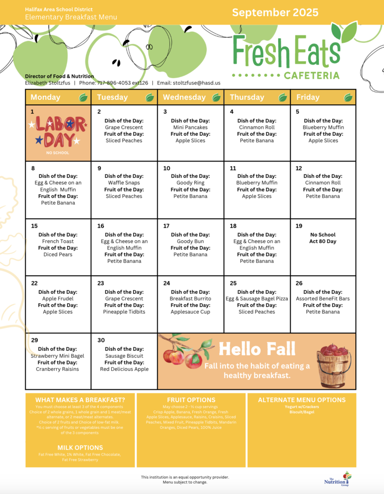 September Breakfast Menu