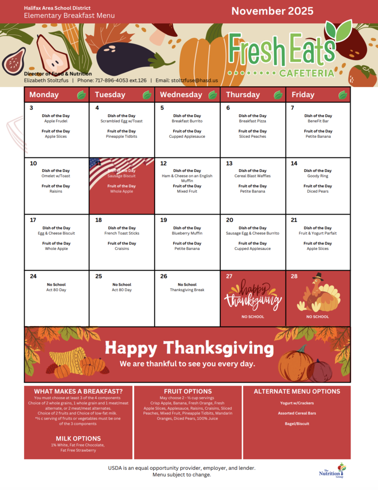 November Breakfast Menu