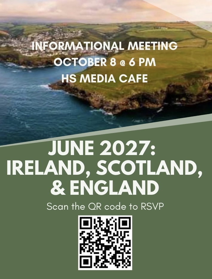 Ireland, Scotland, England 2027 Travel Opportunity
