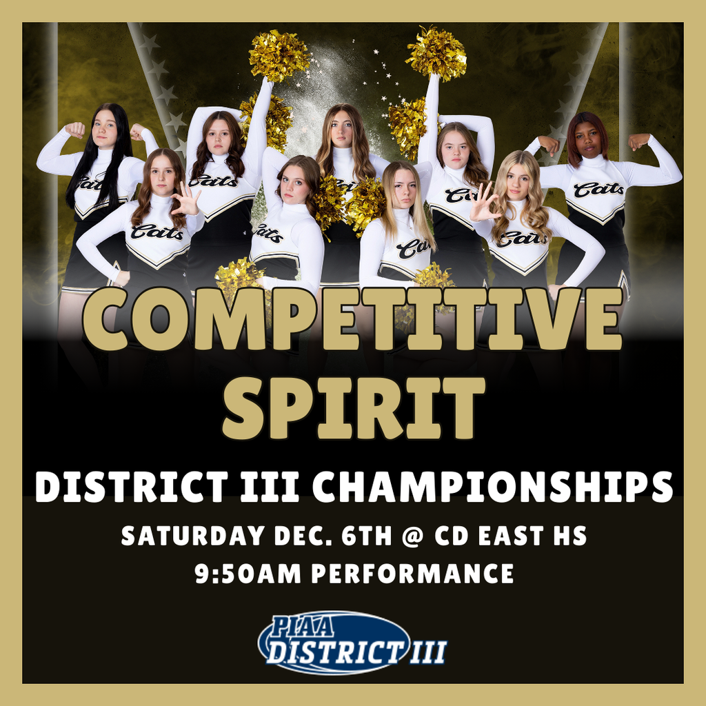 PIAA District III Competitive Spirit Championships on Saturday December 6th. Halifax competes at 9:50am. Shown is a photo of the Halifax Wildcats competitive spirit squad. 