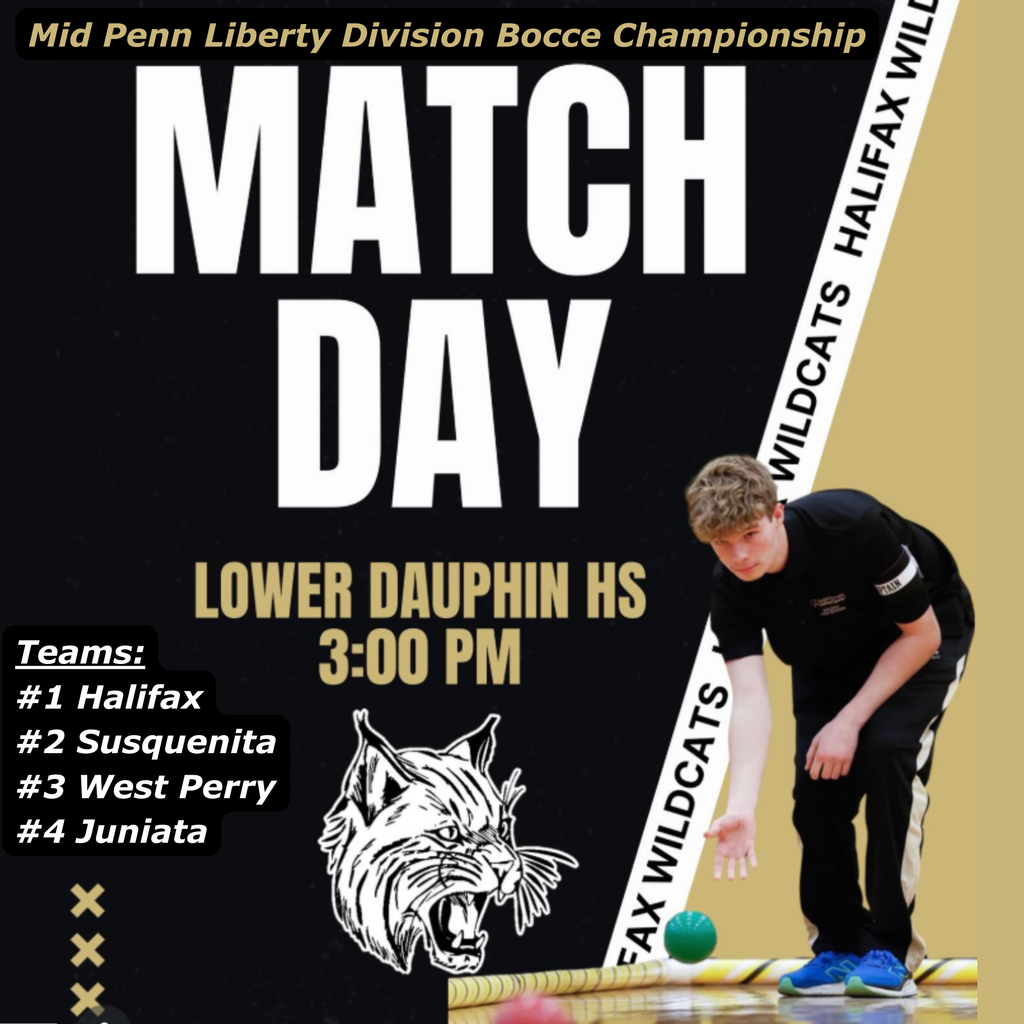 Bocce heads to Lower Dauphin High School today at 3pm to compete in the Mid Penn Conference Liberty Division Playoff Tournament. The Winner of today's matches heads to Regionals! 