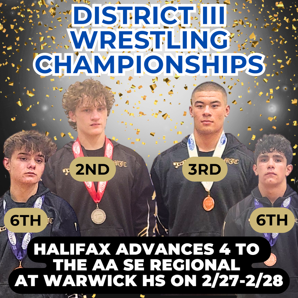 The Wildcats took to the mat Saturday placed 6th as a team at the 2026 District III AA Championships at CD East HS. Halifax sent 7 wrestlers and 4 will advance to the SE AA Regional Tournament at Warwick HS on Friday and Saturday 2/27-2/28. RESULTS: C Sabolsky DNP, J. Taucher 8th, B Midile 8th, K Schadel 6th, J Smith 6th, T Carroll 3rd, and I Schickley 2nd! GO WILDCATS!